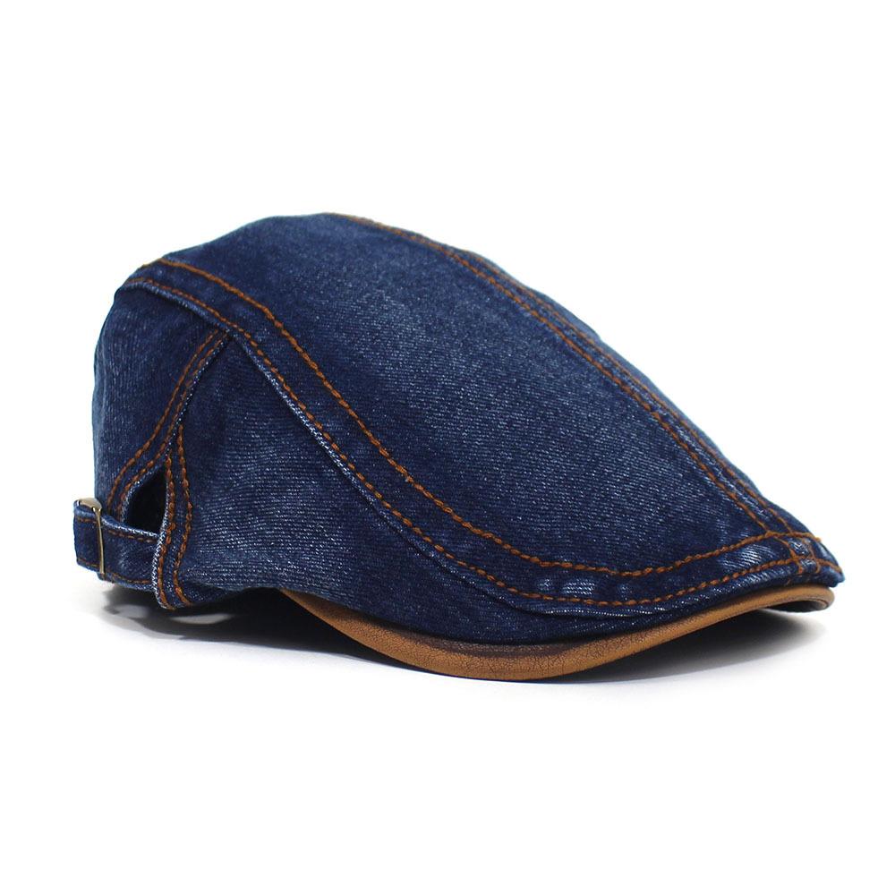 Men's and Women's Fashion Denim Hats Cotton Washed Denim Beret Retro Casual Cap Forward Hat