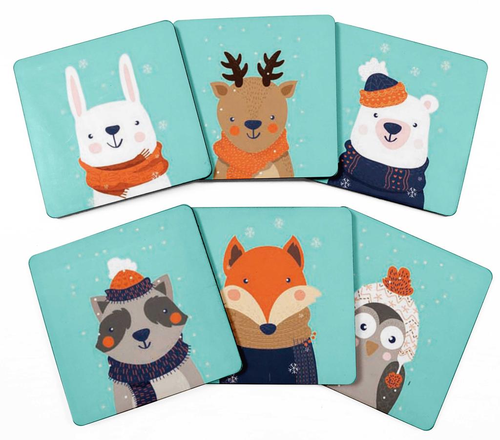 Inkdotpot Set of 6 Drink Coasters Decorative Non,Slip Cork Base 4-inch Square Printed Coasters Easy Clean