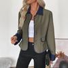 Womens Vintage Chic Coat With Metal Buttons Contrast Trim Notched Collar Suede Fabric Style