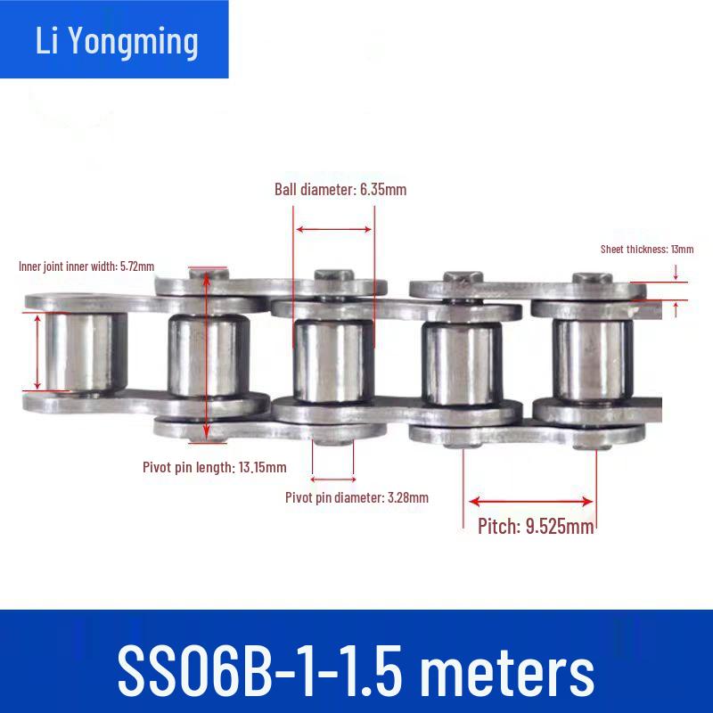 304 Stainless Steel Industrial Transmission Chain: SS06B, SS08B, SS10A, SS12A, SS16A, SS20A, SS24A, SS32A.
