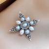European and American diamond-encrusted cross flower-shaped pearl brooch pin old suit accessories