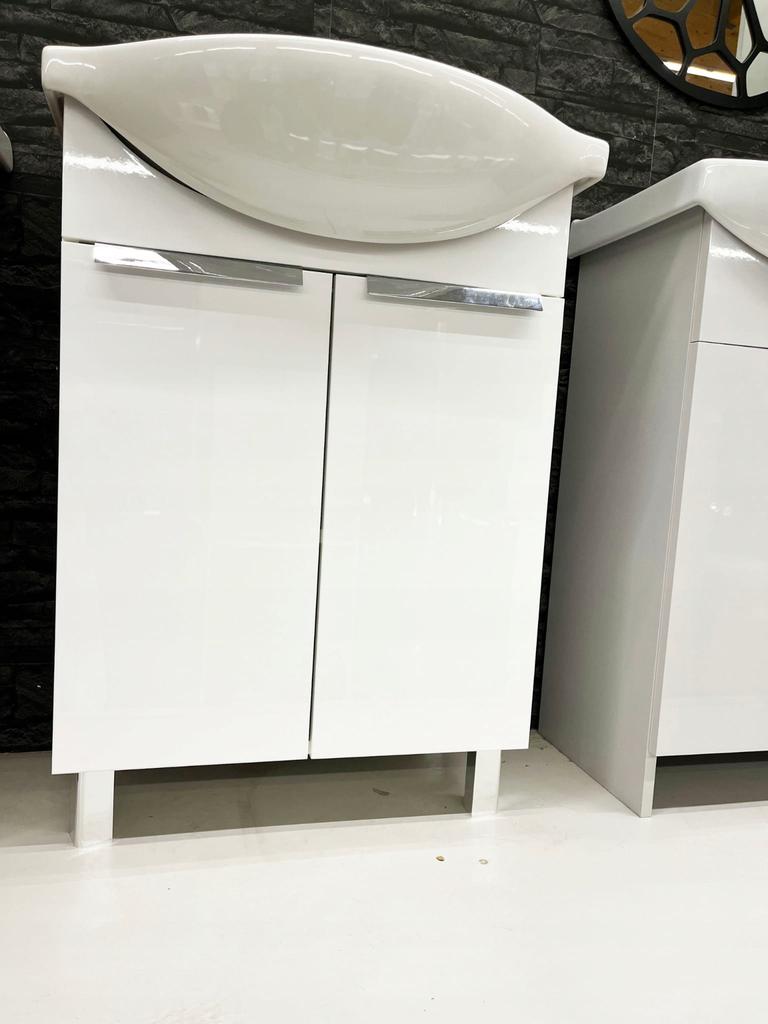Bathroom cabinet with a washbasin on legs 85x60, standing, white Lily, with an elongated chrome tap