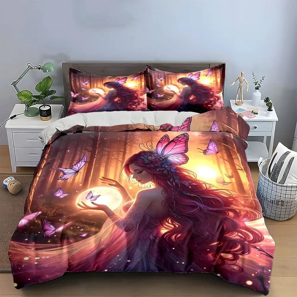 Fairy-Themed Artwork Set Bedding Set with 1 Duvet Cover 2 Pillowcases Single Double King Queen Gift