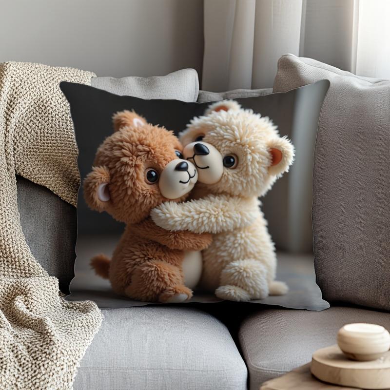 Cuddle-Tastic Teddy Bears Printed Pillowcase for a Warm and Adorable Bedtime Sofa Cushion Cover, Home Decoration, 2D Printing