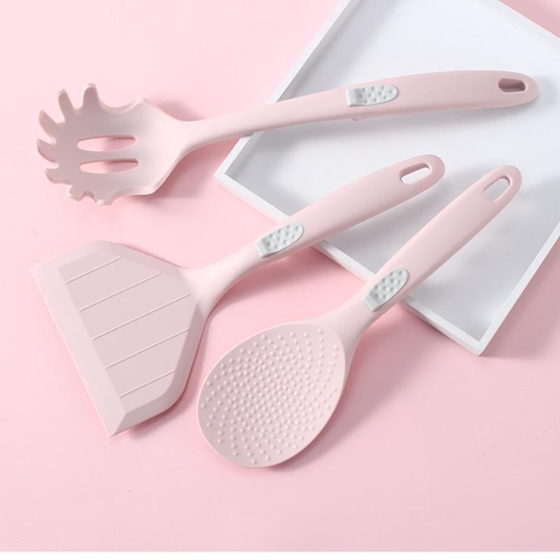 7 PCS Silicone Kitchen Utensils Set Non-Stick Cookware Spatula Cream Butter Erasing Knife Oil Brush Egg Beater Food Clip Kitchenware