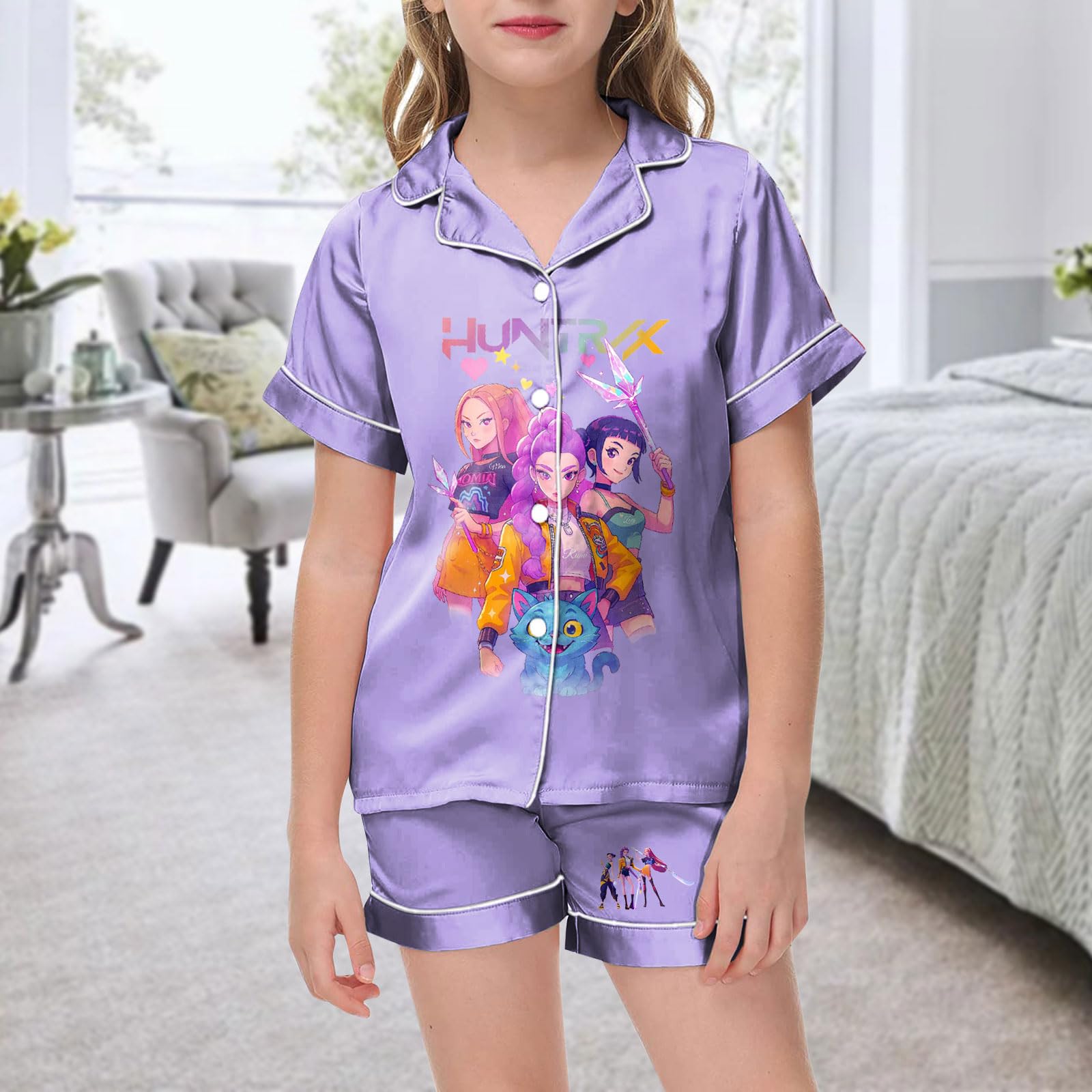 

Детская домашняя одежда Пижамный комплект Топ с коротким рукавом Шорты Комплект из двух предметов Верхняя одежда Игровой кардиган Одежда 120 фиолетовый