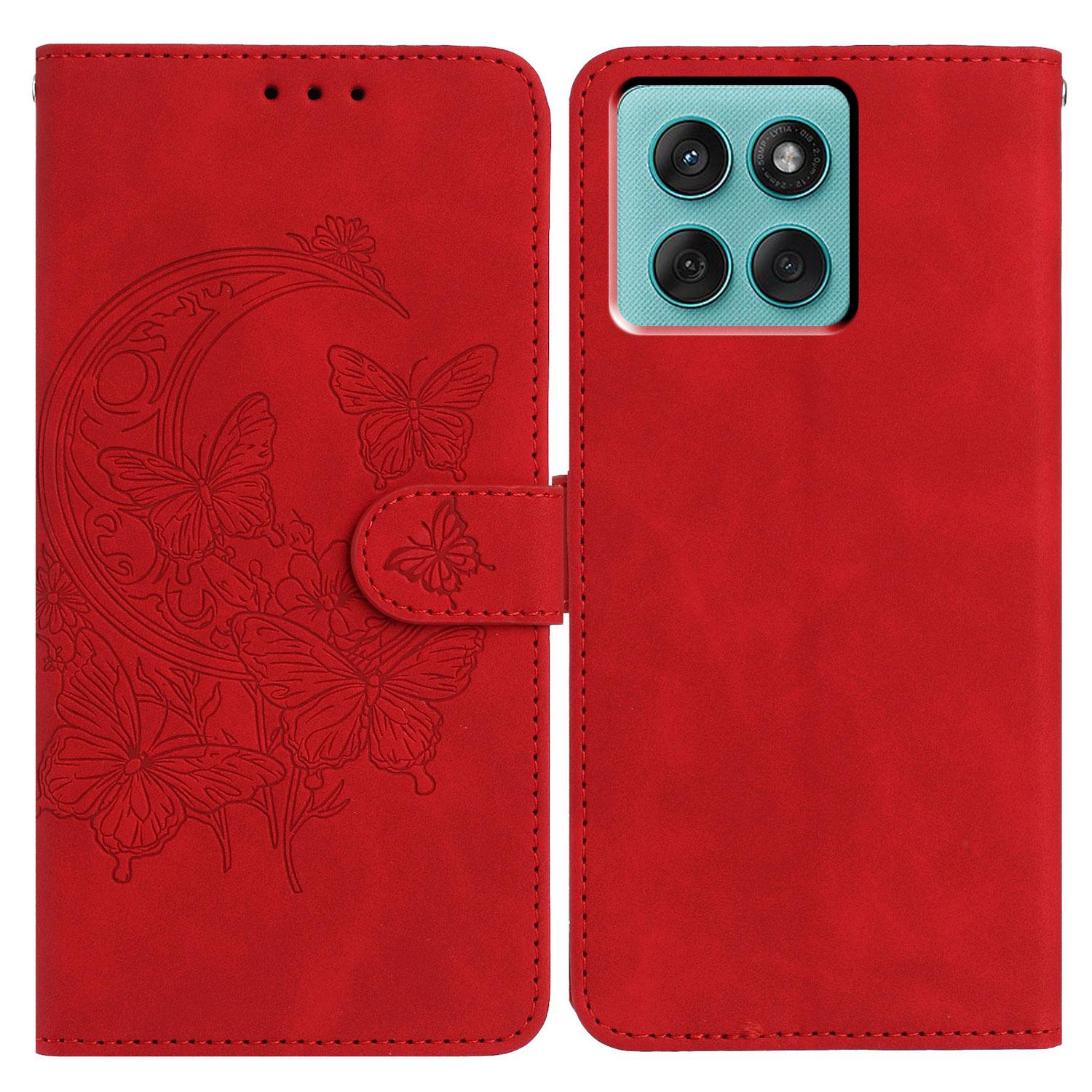 

For Motorola Edge 60 Fusion 5G Case Butterfly Flower Imprinted PU Leather Wallet Stand Phone Cover Red