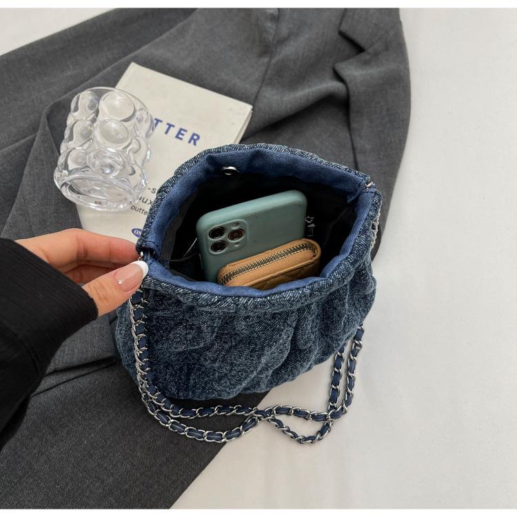 Bucket bag women's 2024 summer popular new chain shoulder messenger bag Ruiying denim bucket bag underarm bag