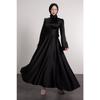 Spanish Satin Hijab Evening Dress With Wrapped Sleeve Waist