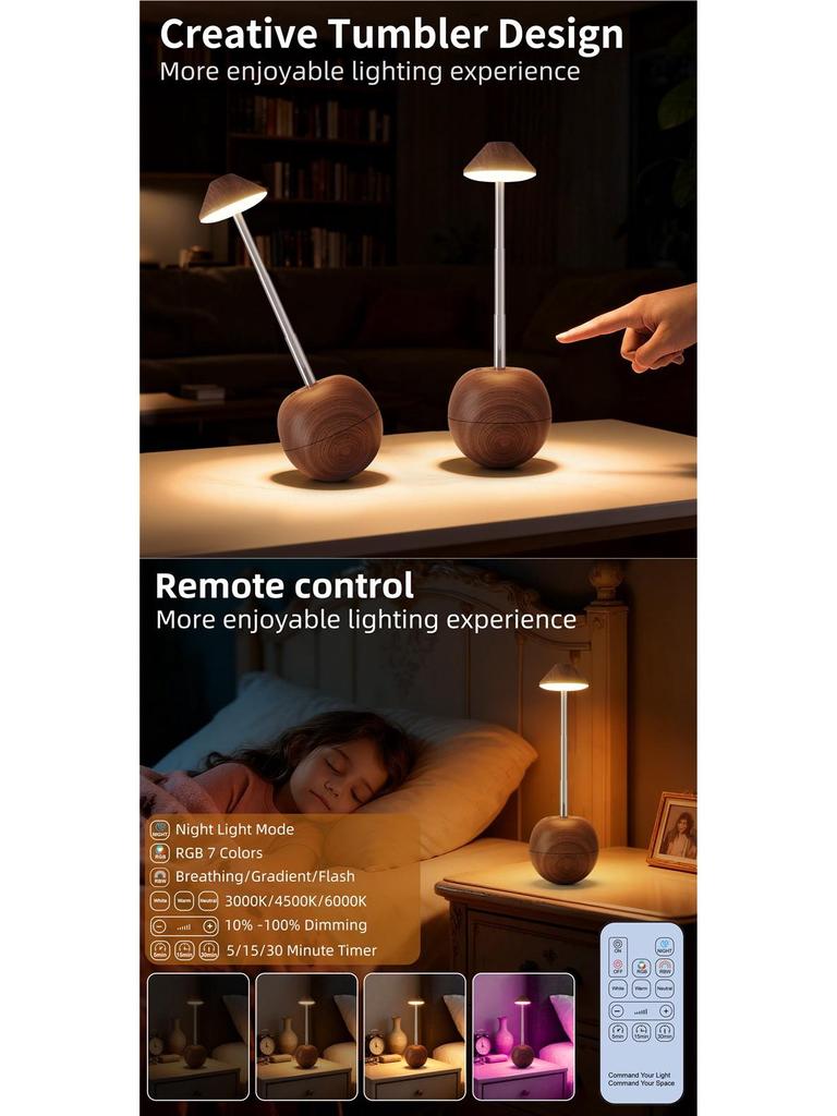 Rechargeable LED Table Lamp with Remote & Touch Control for Bedside and Hotel Decor