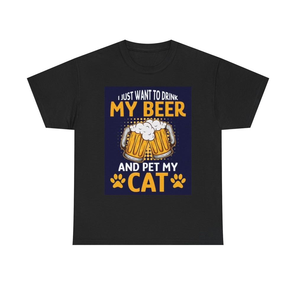 Drinkin Beer With My Cat Funny Shirt Jokes Humor Unisex Heavy Cotton Tee S