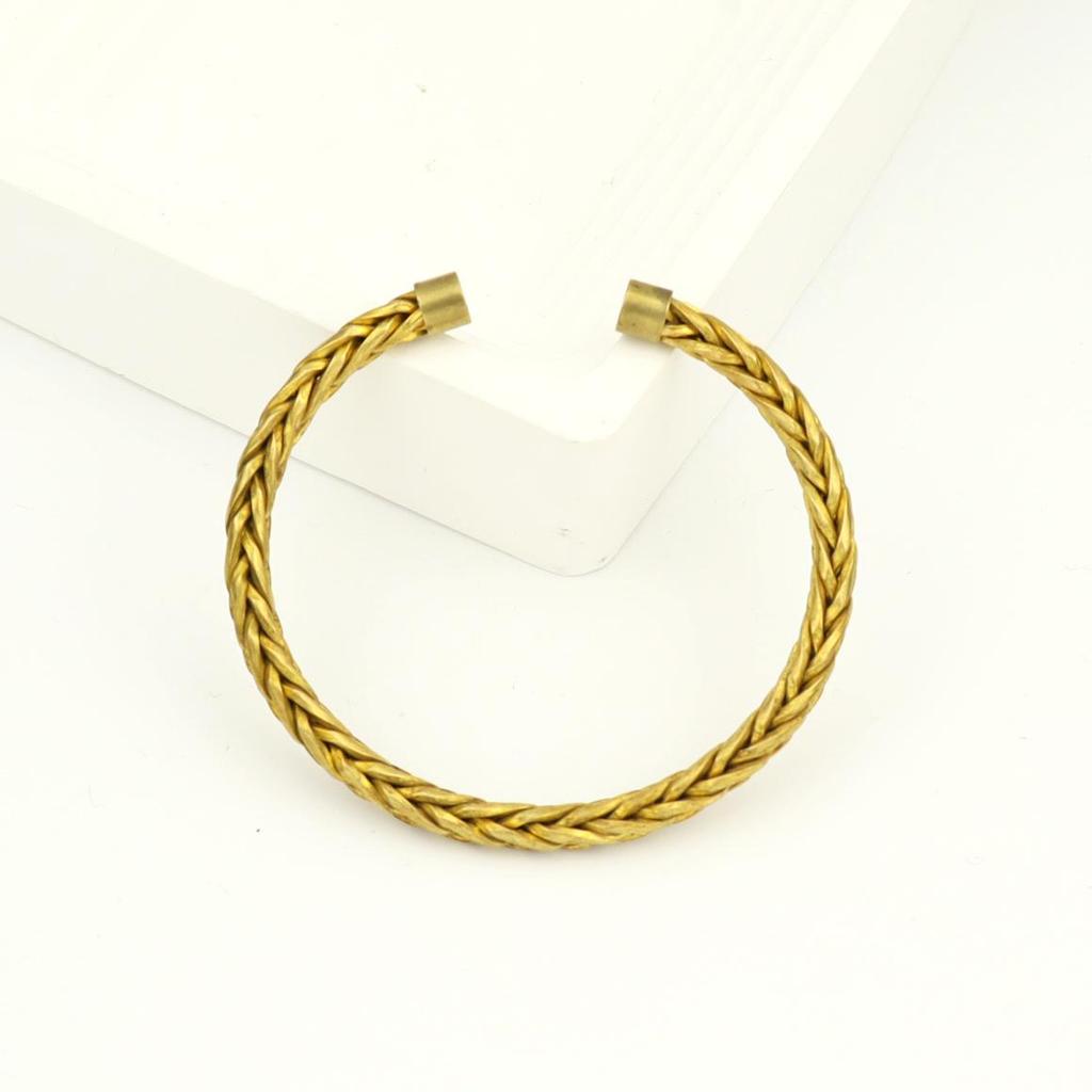 Trendy European & American Cable Knit C-Shaped Copper Bracelet - Versatile, Simple, Retro Style