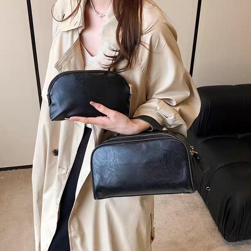 

Портативная ручная кожаная косметичка, вместительная, двухсекционная женская косметичка с цепочкой и двумя тягами