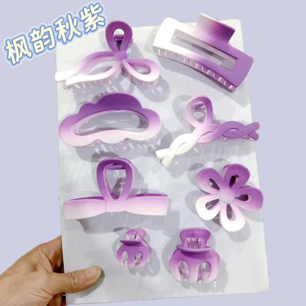 Gradient Pink 8-Piece Large Claw Clips Set for Women - Colorful, High Ponytail, Square and Cross Designs