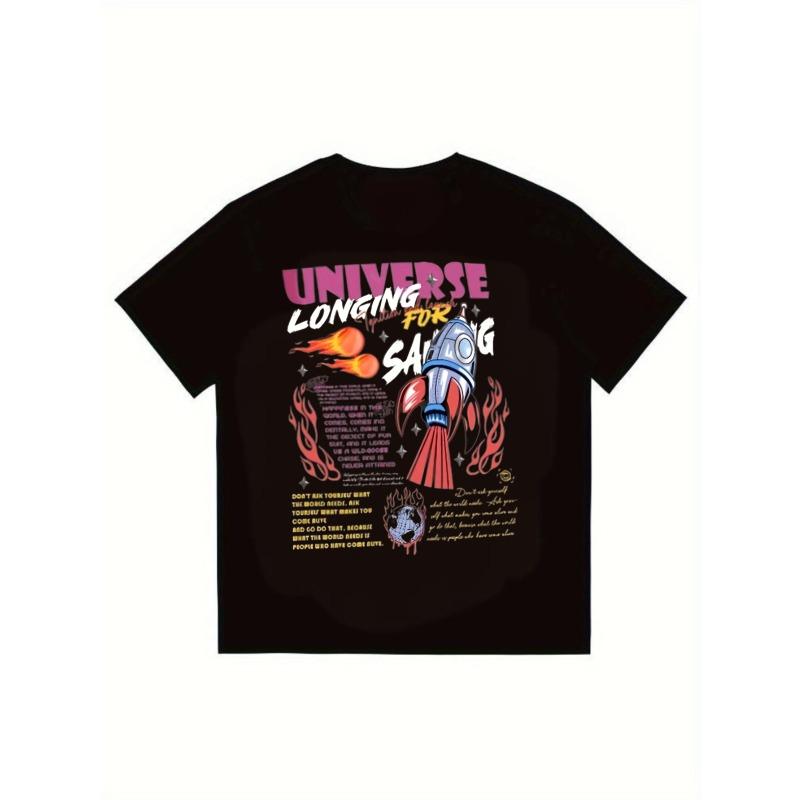 

Men s Black T-Shirt Universe Longing For Saving Rocket Space Design Graphic Print Casual Streetwear Top for Daily Wear and Outings S