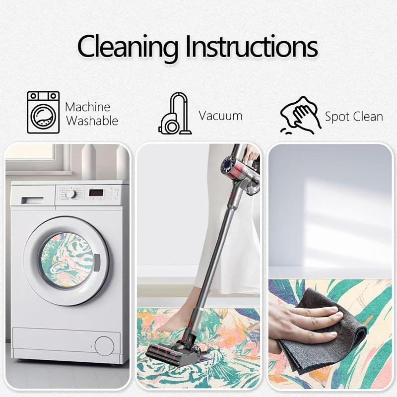 Retro Nordic Style Living Room Carpet Large Area Leopard Print Bedroom Rugs Machine Washable Foldable Non-slip Coffee Table Mats