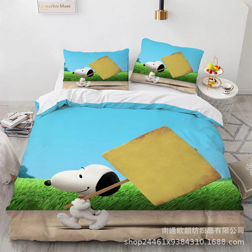 Snoopy Cute Print Bedding Sets Comforter Quilt Bed Cover Duvet Cover Pillow Case 2-3 Pieces Sets Kids Adult Size Home Decor