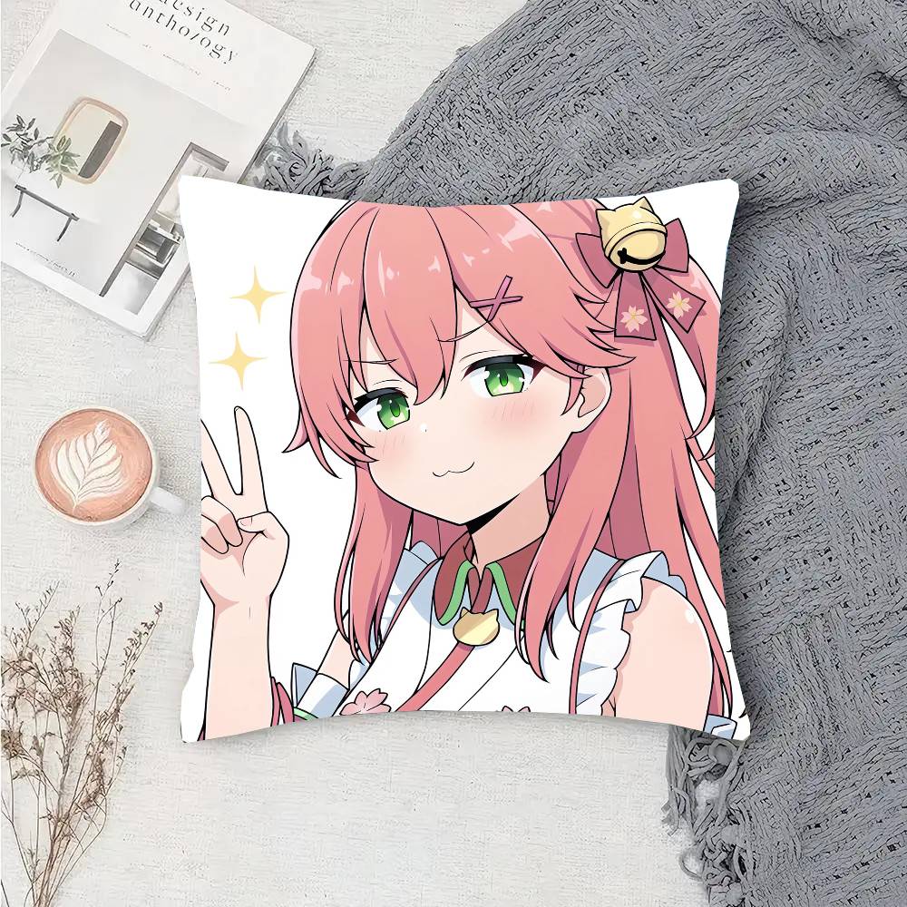 Sakura M-miko Anime Vtuber Pillow Case Fashion Square Pillowcase Bedroom Sofa Room Ins Decoration Leisure