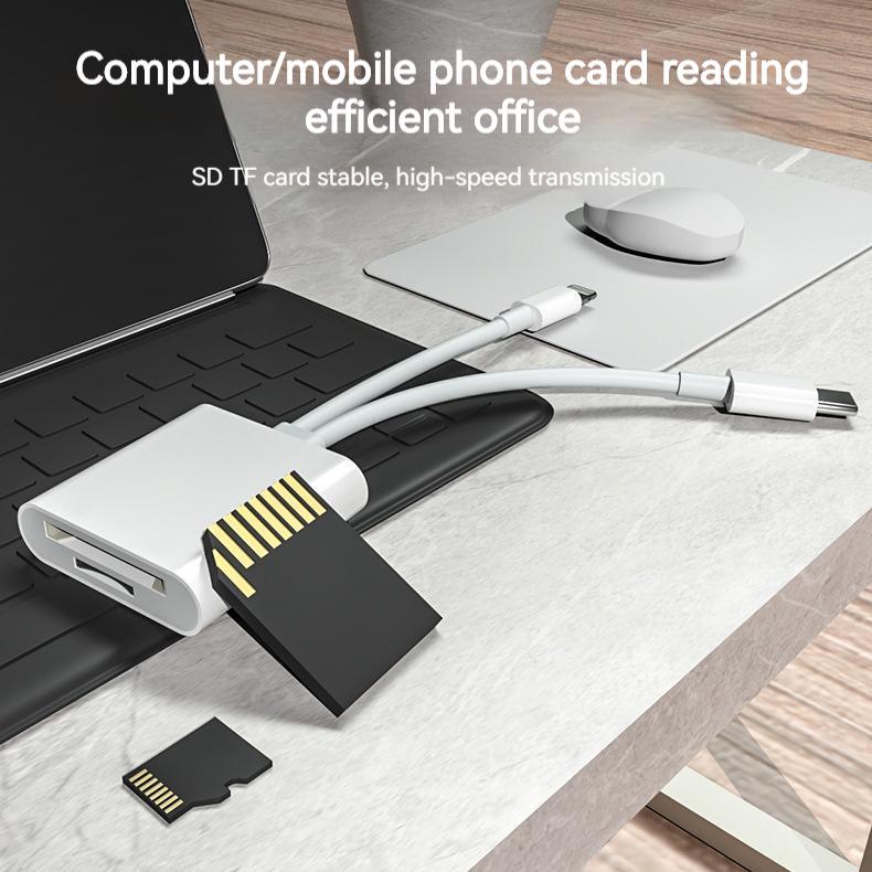 Two-in-One OTG Adapter Card Reader for Apple Type-C Devices: Supports SD/TF Cards
