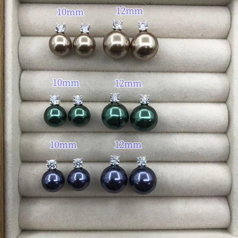 

Lady Di Style Cubic Zirconia Pearl Stud Earrings, Morandi Color, Silver Needle, High-End Women s Jewelry