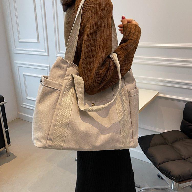 Vintage Simple Shoulder Bag Women'S Casual Solid Color Large-Capacity Messenger Bag Japanese Harajuku Shoulder Bag