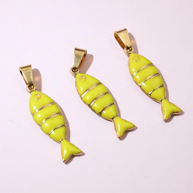 2pcs 28x7mm Stainless Steel Enamel Fish Charms Pendant with Pinch Clasp DIY Necklace Jewelry Making Accessories Findings