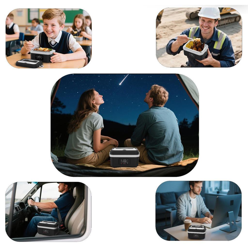 Cordless Electric Lunch Box,8000mAh Self-heating Food Warmer with Power Bank & Smart Timer, 60W Fast Heating Leak-proof Heated Lunch Box