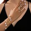 Simple Geometric Imitation Pearl Winding Line Ring Bracelet Set For Women Girls Exaggerated Personality Fashion Jewelry