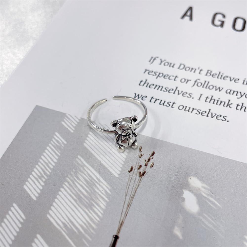 Retro Cute Bear Ring: Korean-Japanese Style Fashion for Girls - Adjustable Index Finger Accessory
