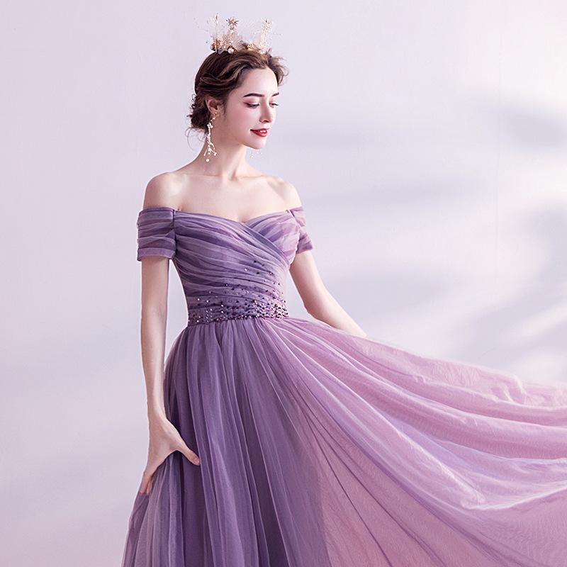 Art test dress 1011 new purple fairy elegant retro bridal wedding toast dress annual performance summer