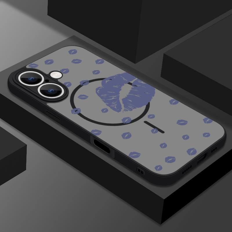 Color Lips Pattern Clear Matte Wireless Charge Case For iPhone 16E 16 Pro Max 15 Pro 14 13 Soft Edge Shockproof for Magsafe Magnetic Phone Cover