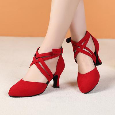 Scarpe da ballo da donna con doppio cinturino incrociato e tacco medio per Latino
