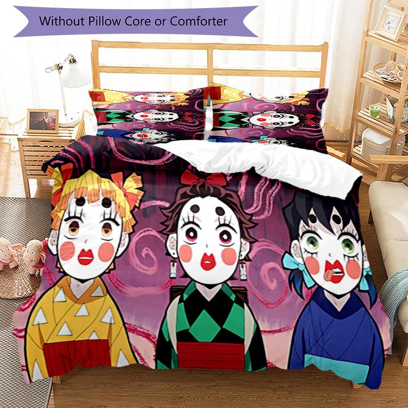 3pcs Demon Slayer Tanjiro Kamado Pattern Bedding Set Duvet Cover Set Includes Duvet Cover &pillowcases, Perfect All Season Bedroom Decoration & Gift