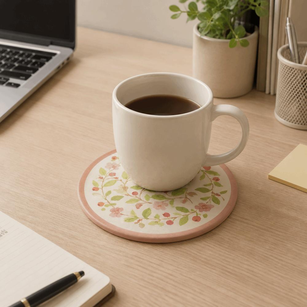 Round Diatom Coaster Flower Heat Resistant Pads Table Decoration Cup Mat Gifts