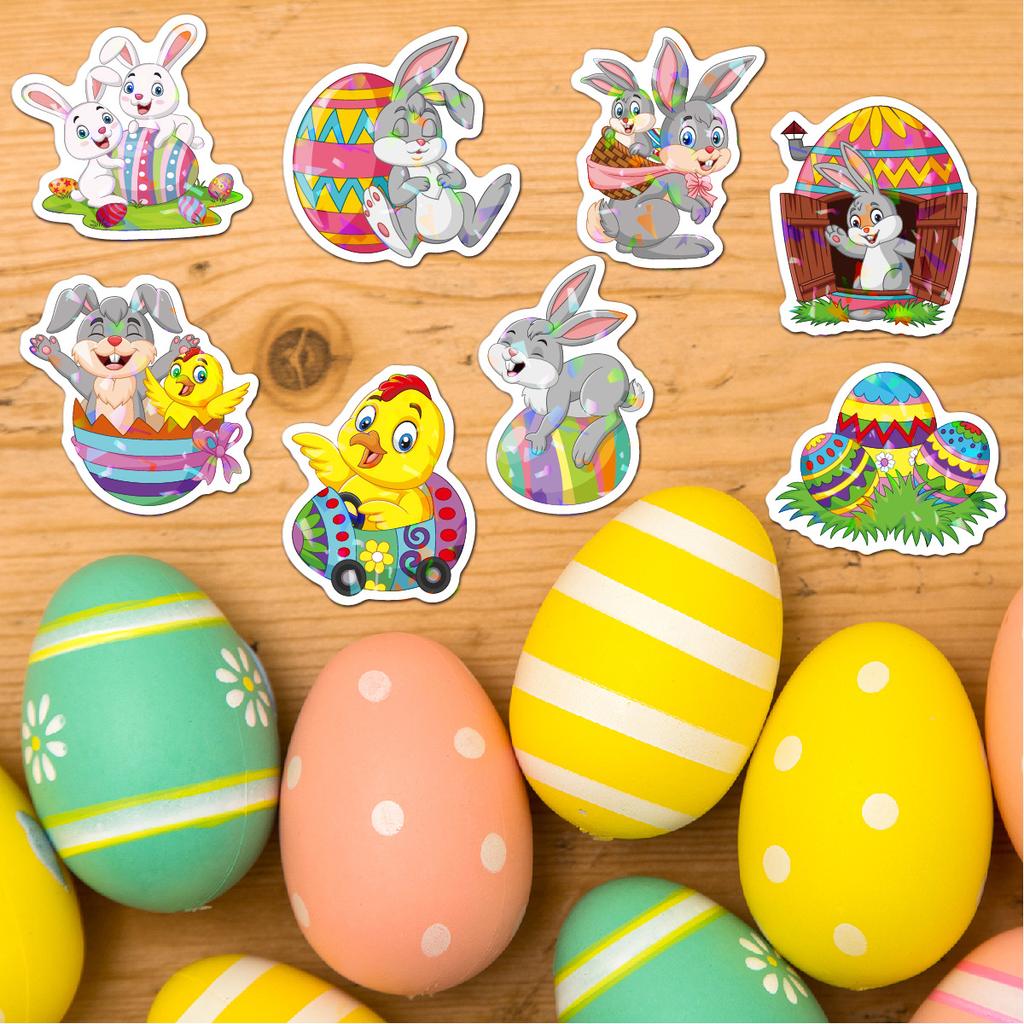 6-7cm Shiny Easter Stickers Easter Egg Sticker Laser Waterproof Stationery Scrapbooking Label Diary Journal Gift Decor 50pcs