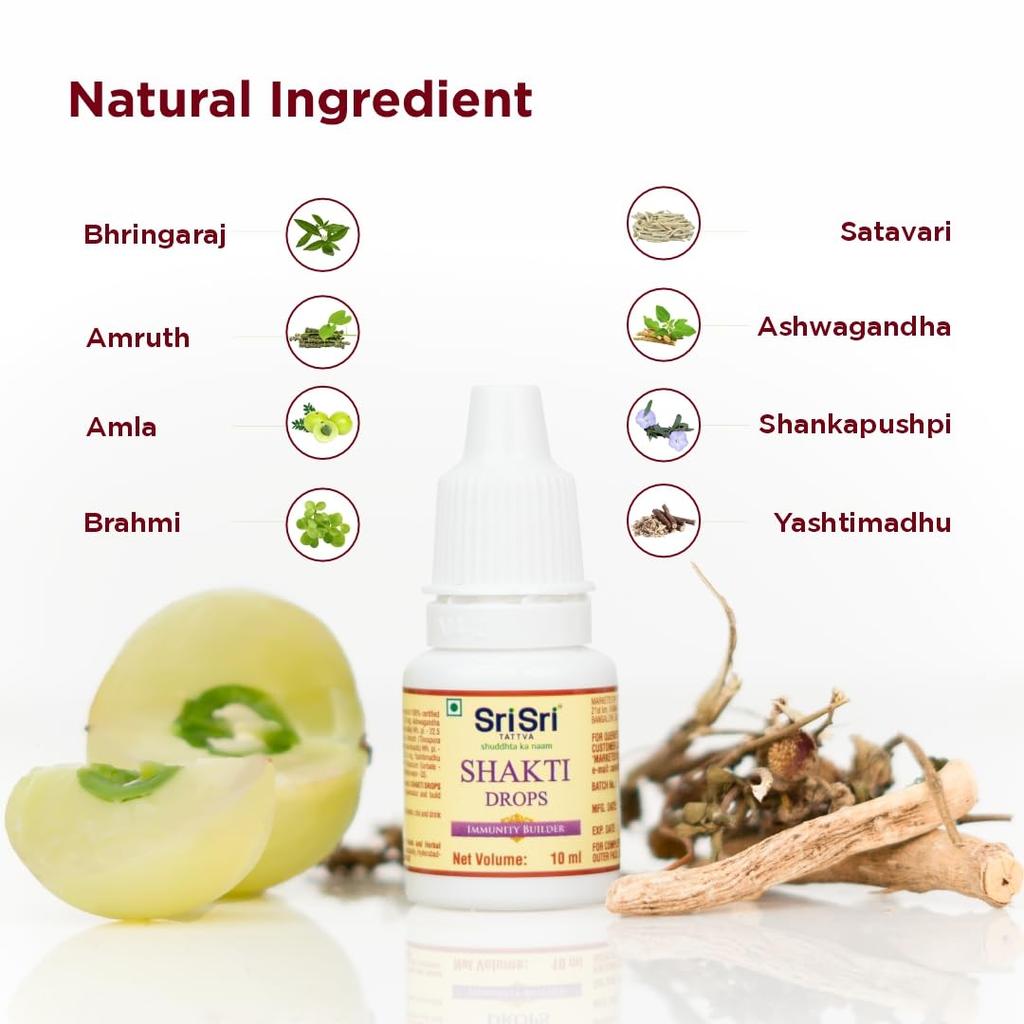 Sri Sri Tattva Shakti Drops Ayurvedic Immunity Booster for Adults & Kids 10ml X Pack of 4 Strength Stamina