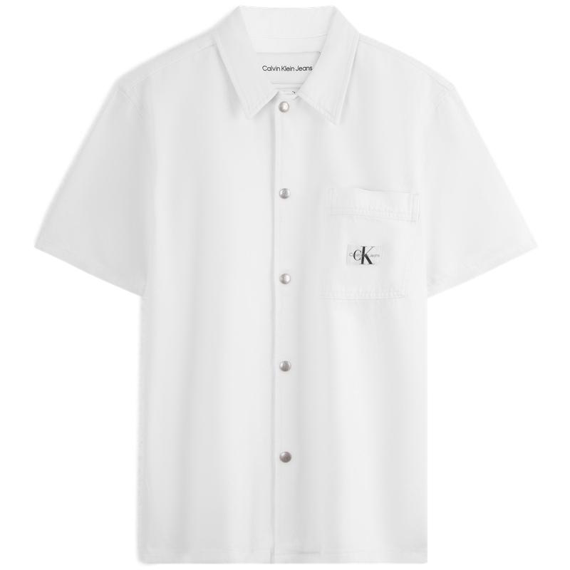 

Calvin Klein Retro Label Patch Pocket Cotton Short Sleeve Shirt Men shirts Denim-White J325774 XL