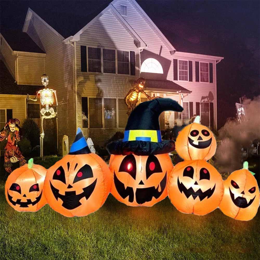 8 FT Halloween Inflatable Decoration Ghost Pumpkin Band Decorations Outdoor Holiday Decor, LED Lights Blow Up Party Decoration