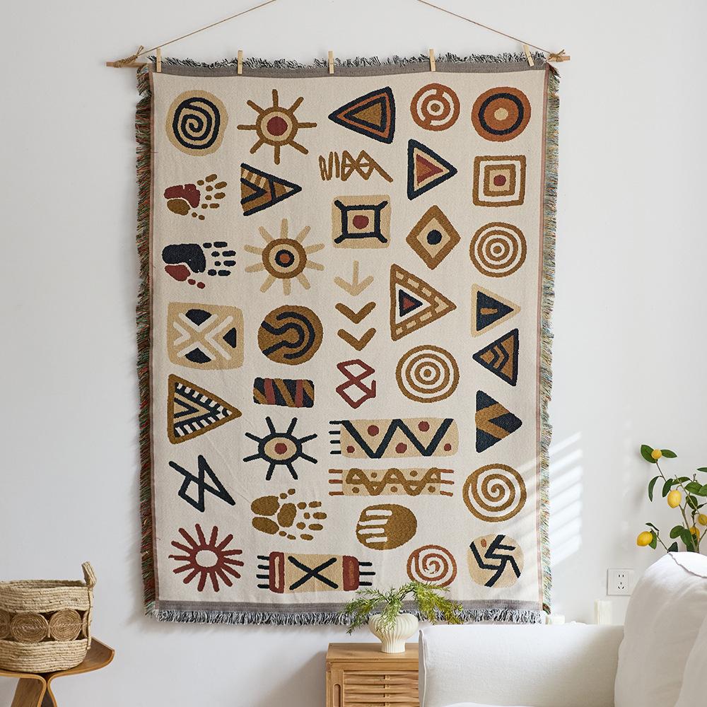 Retro Star and Moon Cloud Scene Hanging Cloth Art Style Fabric Hanging Painting Homestay Wall Decoration Background Cloth Cotton Yarn Fringed Tapestry