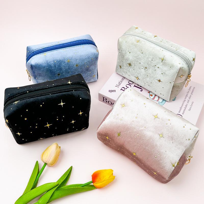 Elegant Italian Velvet Octagonal Makeup Bag - Large Capacity Women's Clutch for Cosmetics Storage