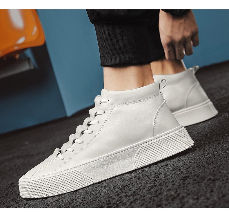 Men's Spring High-Top Casual White Slip-On Skate Shoes - Trendy, Versatile, and Wear-Resistant.