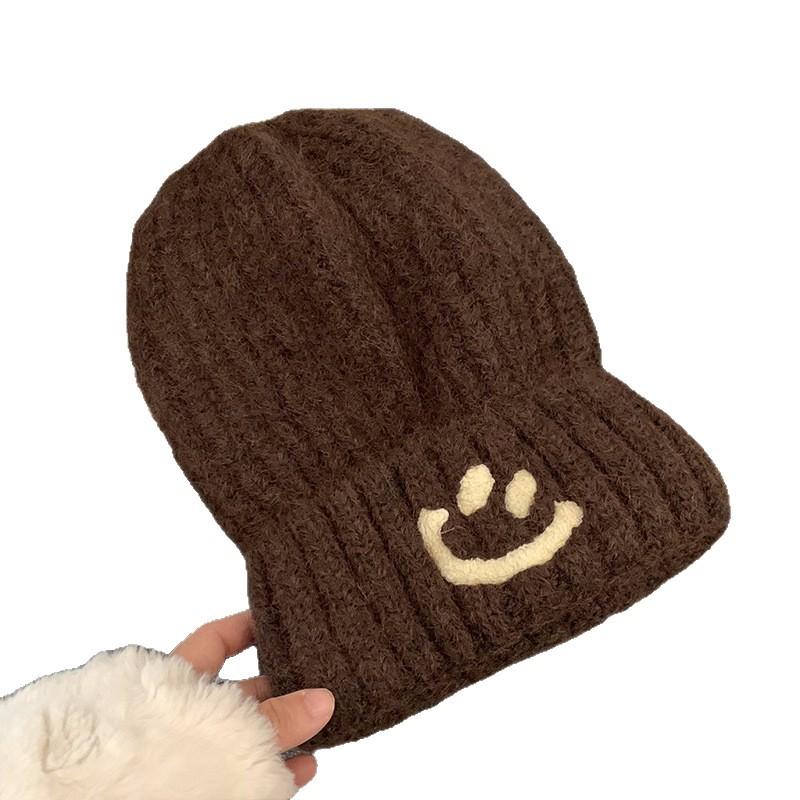 Korean Style Small Smiling Face Pile Hat Knitted Woolen Hat for Women Autumn and Winter New Hat