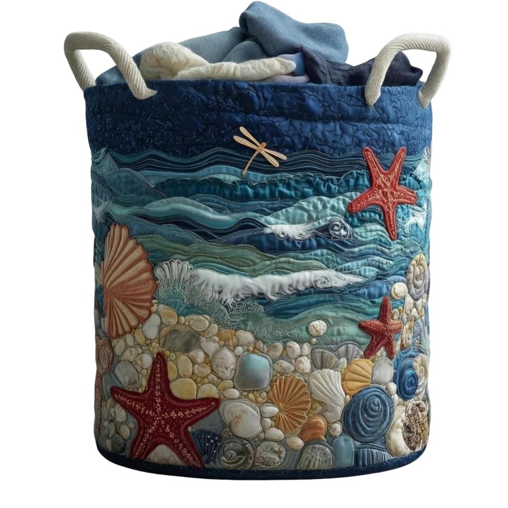 Large Quilted Laundry Storage Basket 51x71cm Durable Fabric Organizer with Handles for Clothes Toys and Household Items
