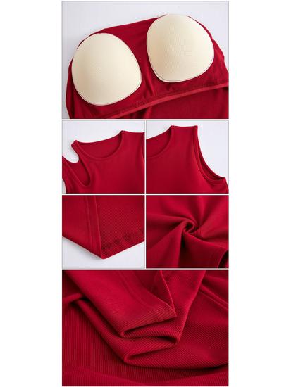 Women's Sleeveless Summer Top with Built-in Bra, Hollow Shoulder Straps