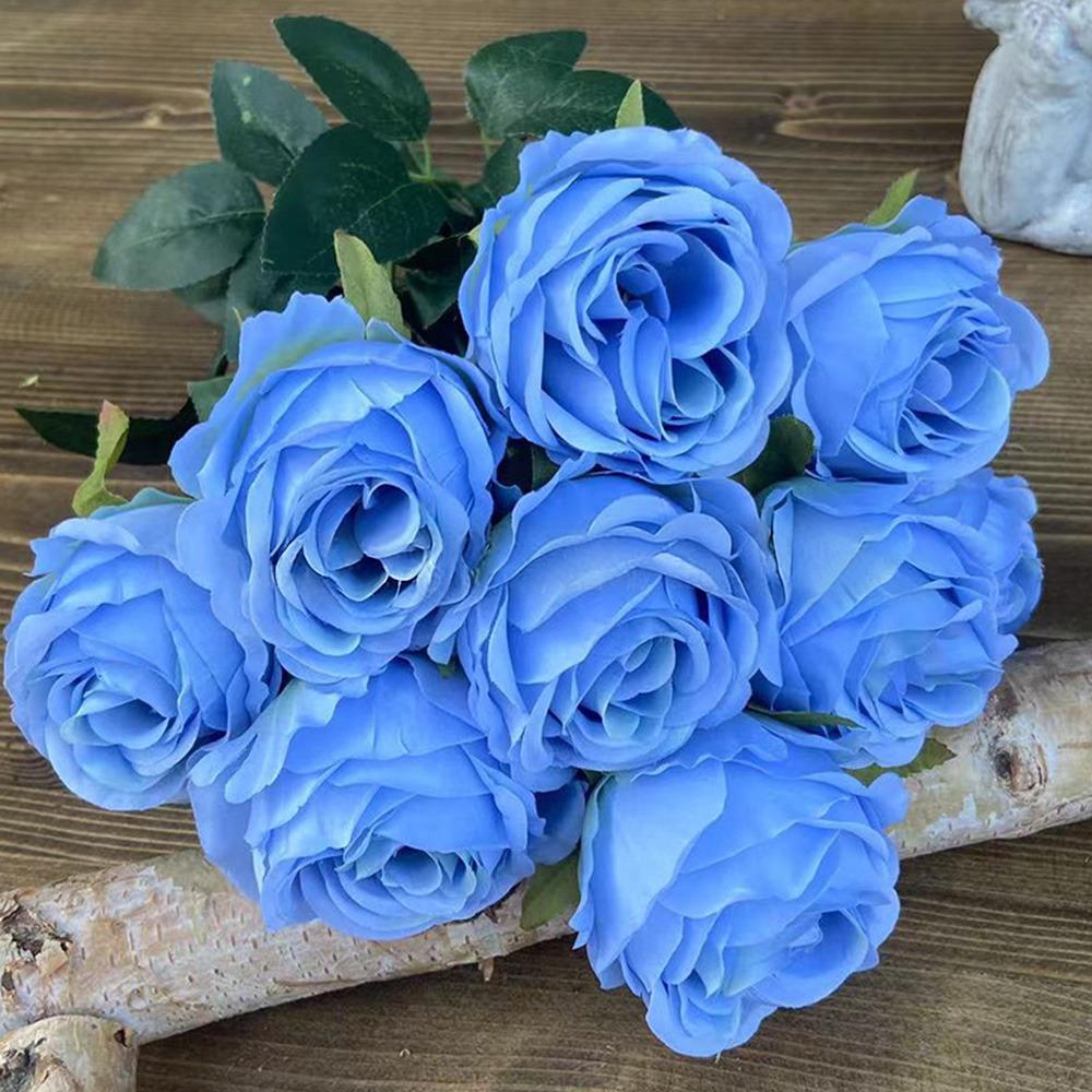 

9 Heads Real Happy Flower Mini Photography Photo Gift Natural Silk Rose Flowers 10 Colors Press Mini Wedding Table Flower синий