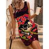 Women's Skull Print Sleeveless Dress, High-end Elastic Round Neck Mid Length Skirt, Spring and Summer Women's Clothing