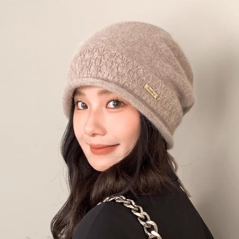 

Шапка Женская осенне-зимняя холодная шапка Теплая вязаная шапка Универсальная шапка для родов Мягкая шапка-пуловер Шапка с отворотом Квадратный круг показывает маленькое лицо Elastic (55-62cm)