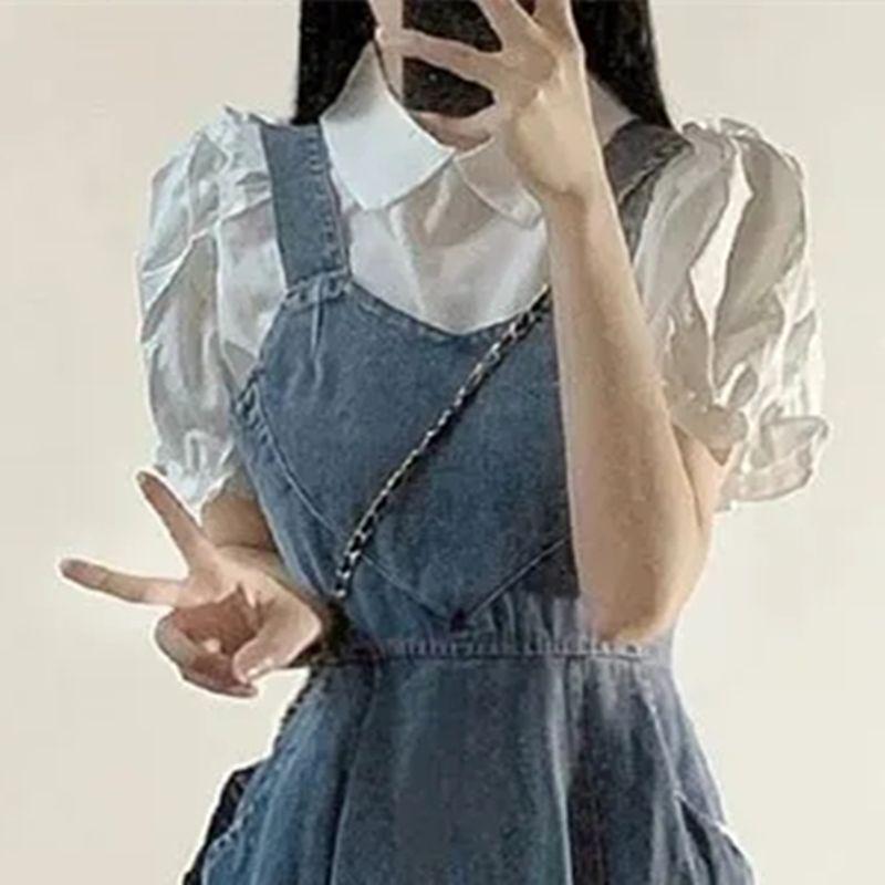 Art Student Women s Retro Denim Overall Skirt - Summer 2026 Chic French Design S (up to 95 lbs)