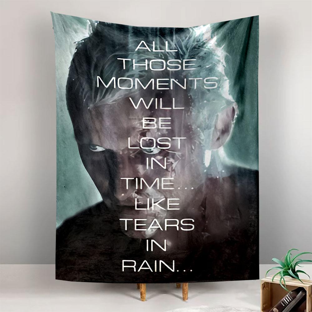 Blade Runner Tears in Rain Tapestry Wall Hanging, Iconic Movie Quote Poster Art, Retro Wall Decor for Bedroom Living Room Dorm