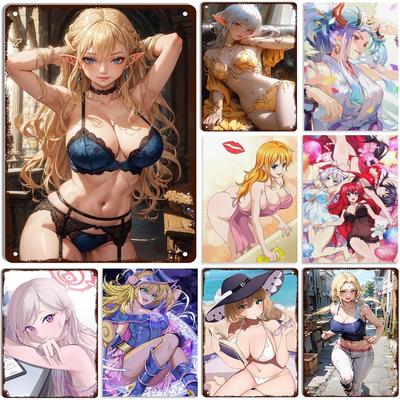 Vintage Anime Pinup Kawaii Κορίτσια Μεταλλικές Πινακίδες από Λευκοσίδηρο Αφίσες Τοίχου Πινακίδα για Ανδρικό Καταφύγιο Καφέ Γκαράζ Κλαμπ Μπαρ Ρετρό Σιδερένια Ζωγραφική